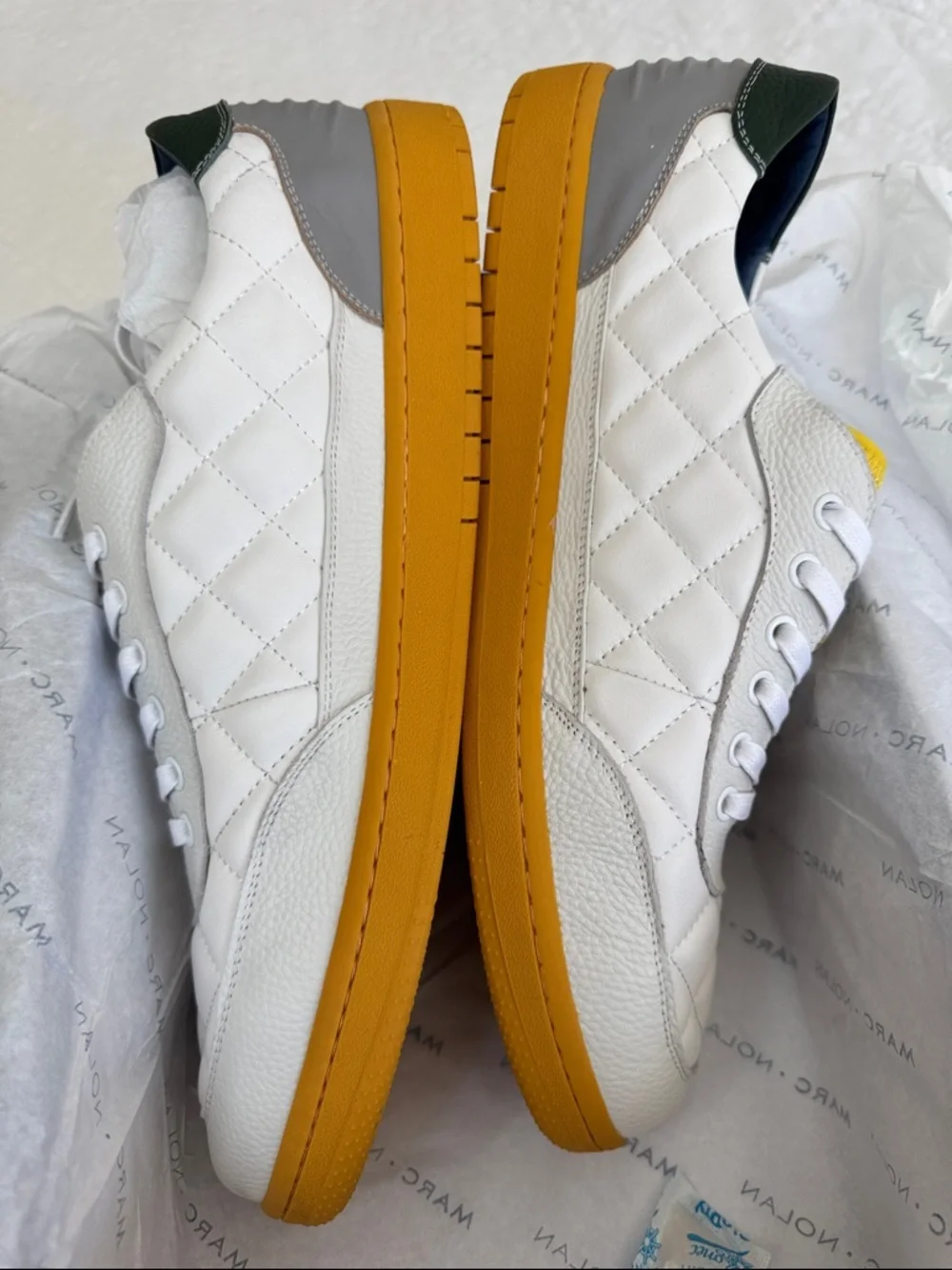 Marc Nolan White Quilted Leather Sneaker with Gum Sole, Mens Size 15, NWT - Picture 2 of 10